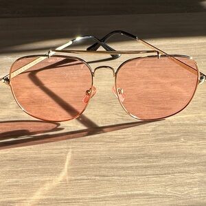 Gold Aviator Sunglasses with Peach Colored Lenses